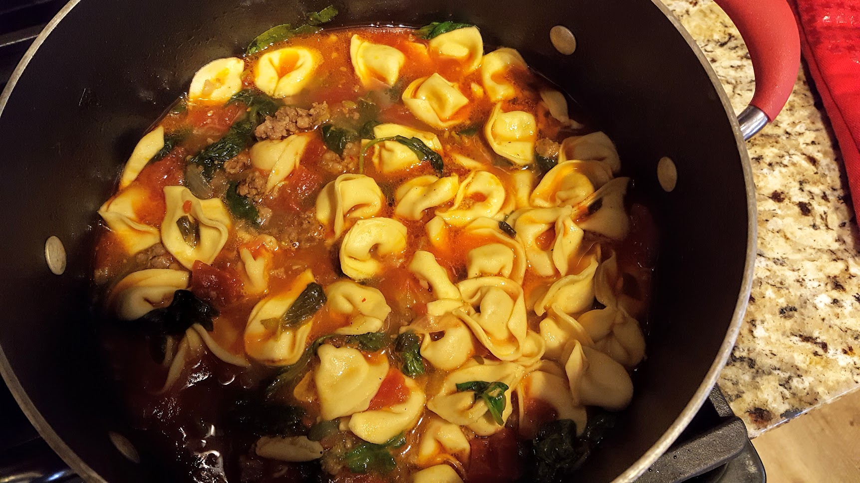 TORTELLINI SOUP WITH ITALIAN SAUSAGE & SPINACH